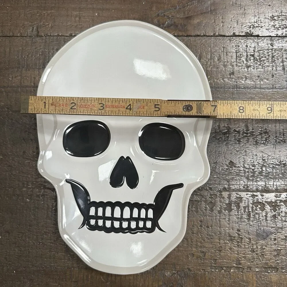 Set of 2 Skull Plates 9” Halloween Skeleton Tray – Melamine Party Decor Cute
